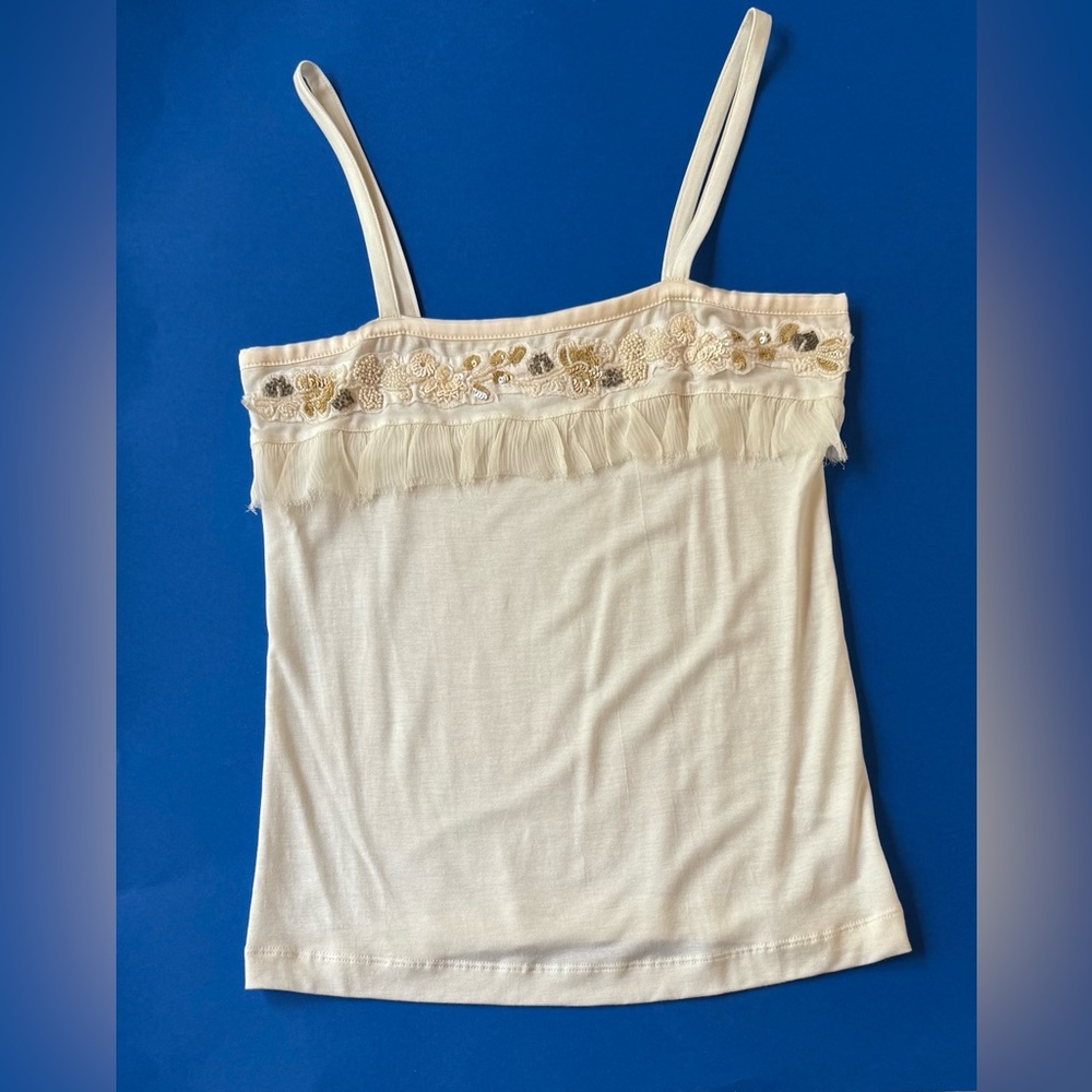 Banana Republic Womens Size S Cream Lace & Sequin Spaghetti Strap Camisole Tank